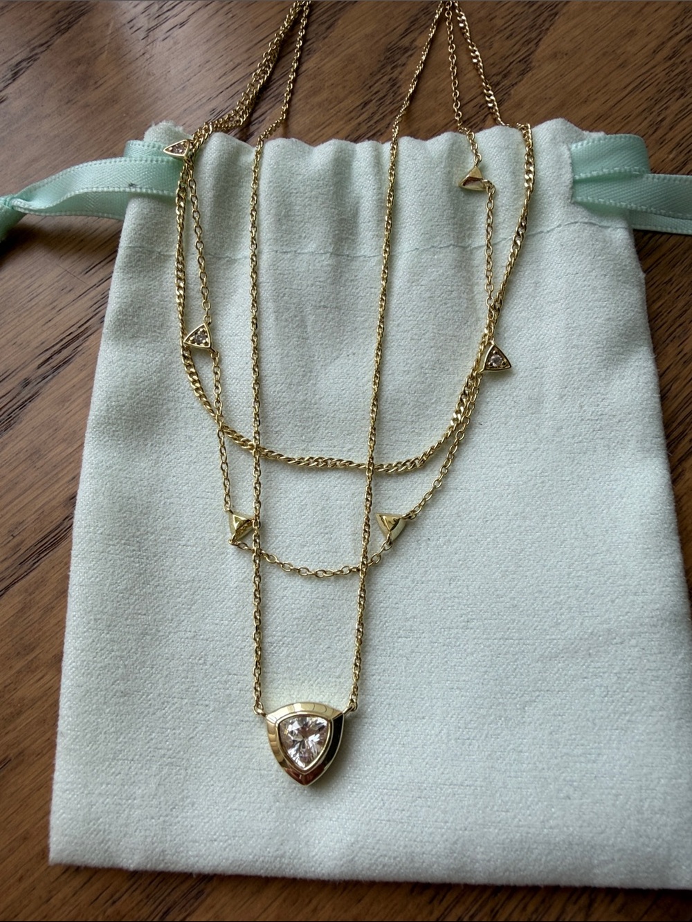 Kendra Scott Gold Layered Triangle Pendant Necklace with Clear Stone